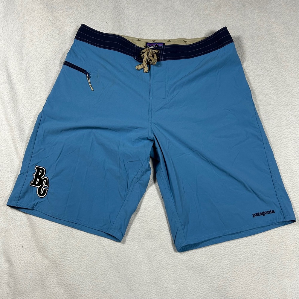 Patagonia Board Shorts Mens 34 Blue BC Patch Zipper Pocket Swim Trunks